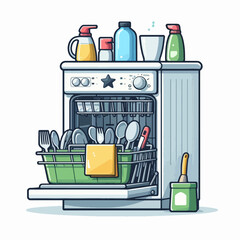 A cartoon illustration of a smiling male chef preparing and arranging grilled skewers on a wooden board with sauce.