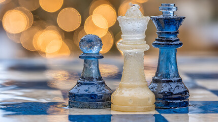 Chess pieces on a checkered board strategic game concept