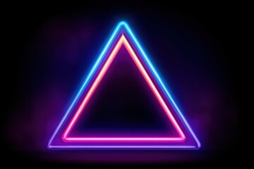 Neon 3D Exclamation Mark concept. Neon triangle glowing in vibrant colors against a dark background.
