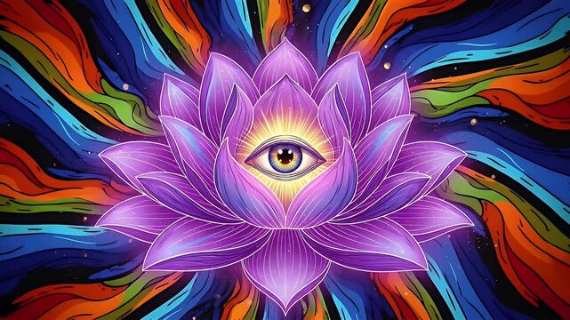 Psychedelic lotus flower with eye design artistic rendering for diverse applications