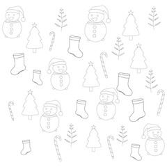 Cute Snowman and Christmas Pattern – Hand Drawn Festive Doodle Background