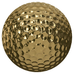 Golf ball gold isolated transparent background 3d rendering
