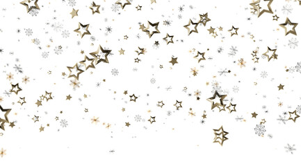 Elegant background with falling gold and silver stars and snowflakes. Perfect for holidays and celebrations.