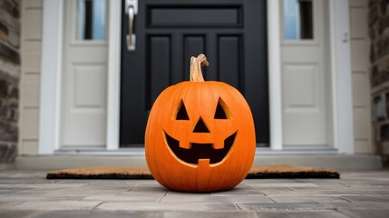 Obraz premium Front Door Halloween Pumpkin Decoration for Home Festive Ambiance