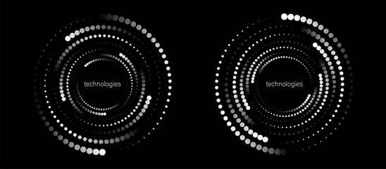 A swirling spiral of moving particles. A dynamic abstract design element. Vector technologies.