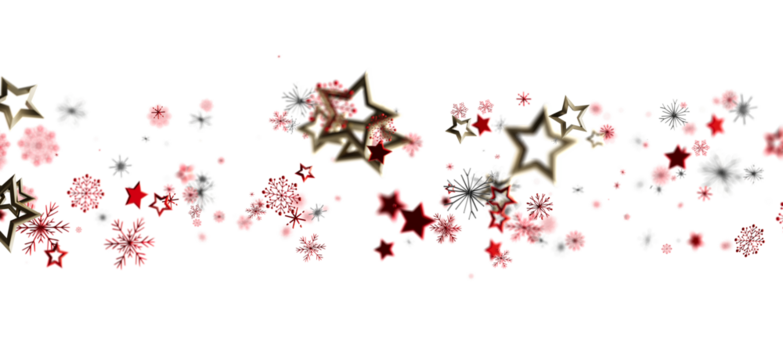 Beautiful decorative Christmas background. White backdrop with red, gold and grey stars and snowflakes. Suitable for winter holiday, celebration