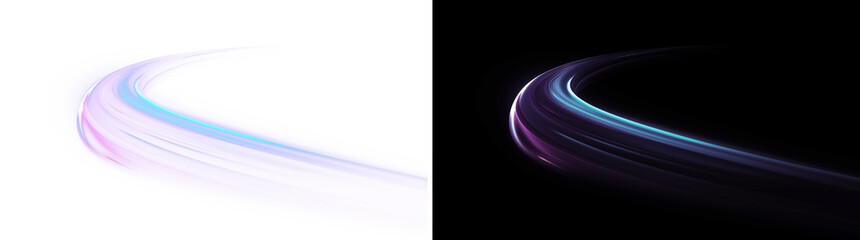 Futuristic light trail swoosh PNG. Abstract neon motion effect. © ellyson