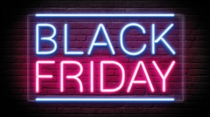 Fototapeta premium black friday neon sign on brick wall,