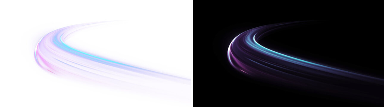 Futuristic light trail swoosh PNG. Abstract neon motion effect.
