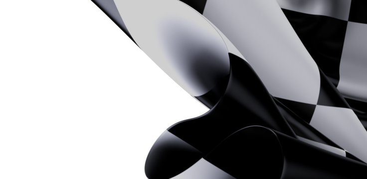 A black and white checkered flag waving. Suitable for backgrounds, racing themes, competition and victory.