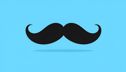 Stylized Black Mustache on Blue Background, Barber Shop Icon.
