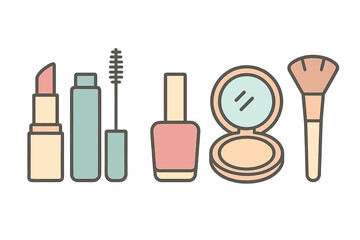 Essential cosmetic product icons in soft pastel color palette