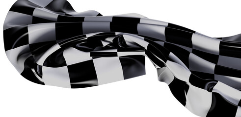 Dynamic 3D rendering of a flowing checkered flag. Perfect for race themes, speed, competition and achieving goals.