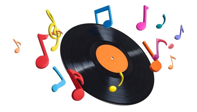Vintage Vinyl Record with Musical Notes.