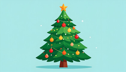 Festive Christmas Tree Decorated with Ornaments and Lights.