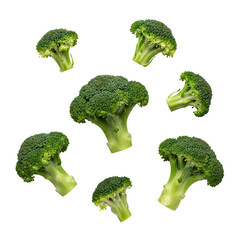 Broccoli florets gracefully arranged across an isolated transparent canvas, nutritious and vibrant