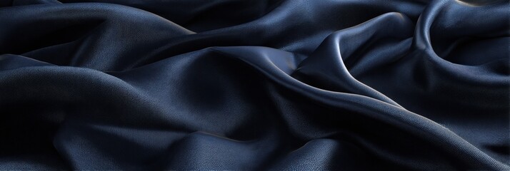 Fototapeta premium A close-up view of dark, flowing fabric with rich texture and folds, showcasing its silky appearance and deep color.