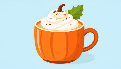 Delicious Pumpkin Spice Latte with Whipped Cream in an Orange Mug.