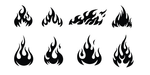 set of fire flames black and whit