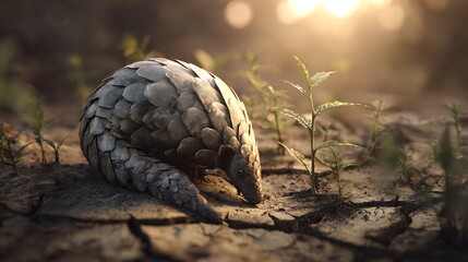Exploring the pangolin endangered species on dry cracked earth wildlife conservation and animal protection