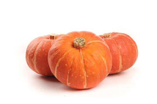 Fresh Small Red Orange Pumpkins Isolated on White Background - Autumn Harvest Vegetables