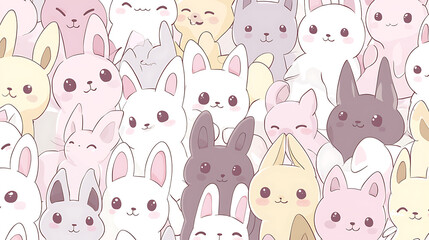 A cartoon of many cats with their mouths open and eyes closed