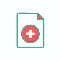 Obraz premium Document icon with a red circle and a white plus symbol, clean medical symbol for healthcare