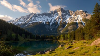 Explore stunning mountain views reflected in tranquil lake, a perfect escape to nature's peaceful beauty, ideal for travel and outdoor adventures