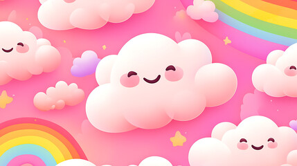 A cartoonish drawing of a cloud with a smiling face and a rainbow behind it