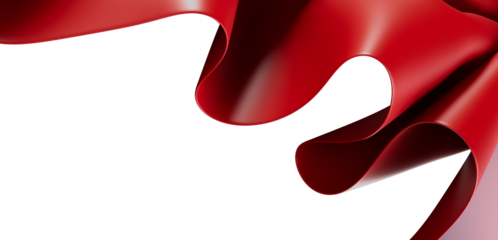Elegant red ribbon with beautiful flowing curves against a clean white backdrop. Perfect for various design projects, adding visual appeal to yo