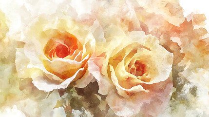 Two yellow roses are in a vase