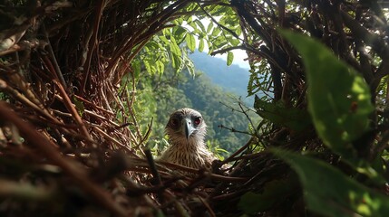Philippine eagle in nest wildlife photography bird of prey endangered species conservation nature reserve habitat