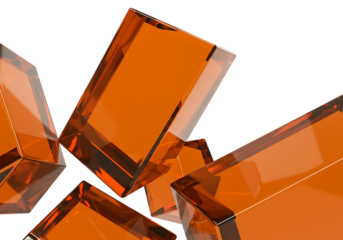 Group of transparent orange cubes isolated on transparent background