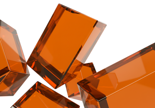 Group of transparent orange cubes isolated on transparent background