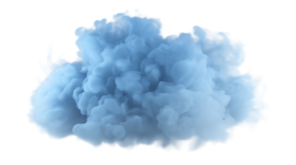  fluffy cloud with blue and gray shades. Isolated on transparent background, png