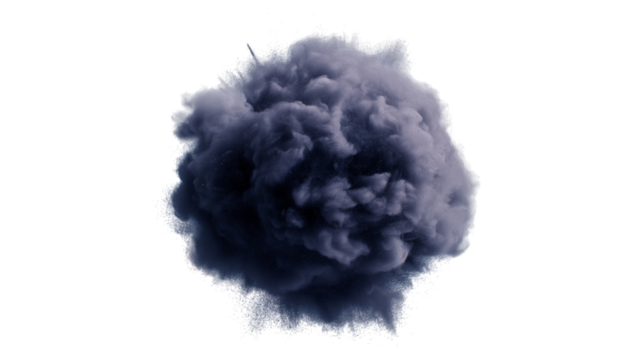 ominous dark cloud explosion. Isolated on transparent background, png