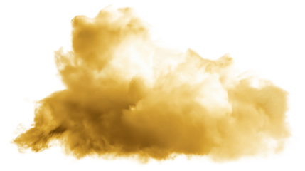 abstract cloud with golden tones. Isolated on transparent background, png