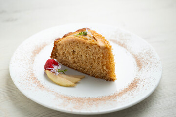 Whole-wheat cake with baked pear and cinnamon. Step-by-step recipe to learn how to cook.