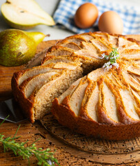 Whole-wheat cake with baked pear and cinnamon. Step-by-step recipe to learn how to cook.