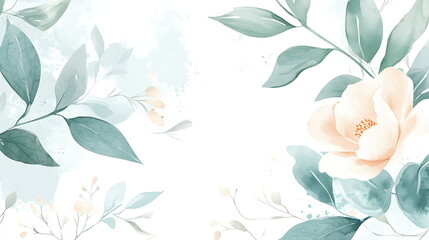 A white background with green leaves and a flower