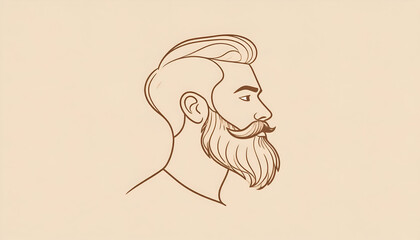 Minimalist Line Art of a Mans Profile with a Stylish Beard and Haircut.
