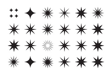 Vector art of collection of starburst and sparkle shapes isolated on white
