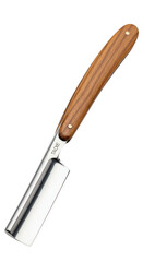 3d render of a vintage straight razor with natural wood handle for traditional shaving transparent background