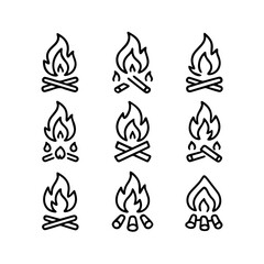 Fototapeta premium set of outline icons bonfires vector on a white background set of 9 line icons, vector, on a white background