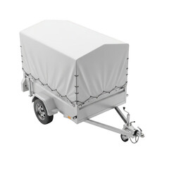 3d render of a compact white covered trailer with a foldable tarp for cargo protection transparent background