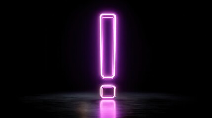 Neon 3D Exclamation Mark concept. Neon exclamation mark glowing in a dark environment.