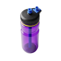 3d modern purple water bottle with blue accent lid for hydration and sport activities transparent background
