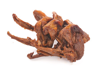 Smoked Dried Duck with Bones Traditional Asian Delicacy Ingredient on White Background