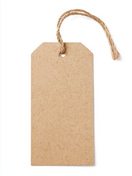 Recycled paper product tag with string isolated on white background for eco packaging design