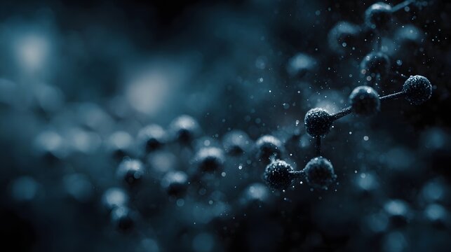Abstract molecular structure rendered in deep blue and green tones with futuristic bokeh and intricate scientific visualization - Powered by Adobe